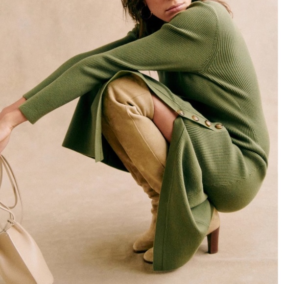 BEST Sezane Harper Midi Knit Dress - Moss Green French Party Cocktail - Picture 3 of 10